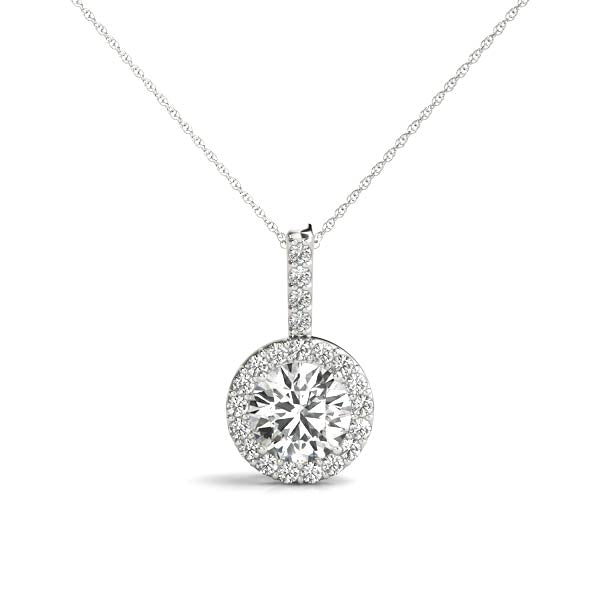 Elegant Halo Pendant Necklace with 0.815 Carat Total Diamond Weight, SI1-SI2 G-H Quality
