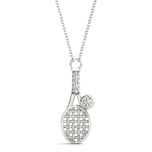 Tennis Racket Charm Pendant with 1/20 Carat Total Weight Diamond Accents