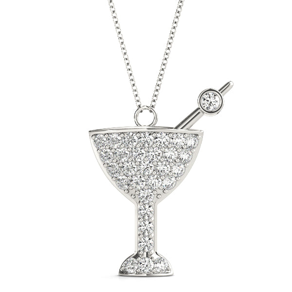 Elegant Martini Glass Charm Pendant with Half Carat Total Diamond Weight
