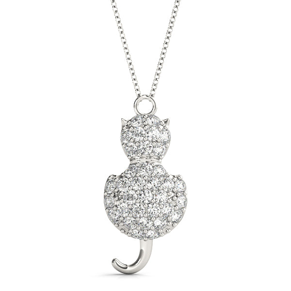 Elegant Cat Charm Pendant with Half Carat Total Diamond Weight, SI1-SI2 Clarity, G-H Color