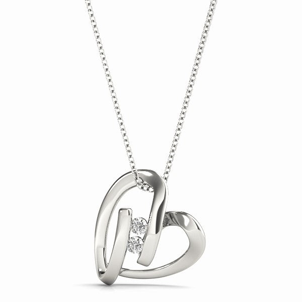 Elegant Two-Stone Heart Pendant with Half Carat Total Diamond Weight, SI1-SI2 G-H Quality