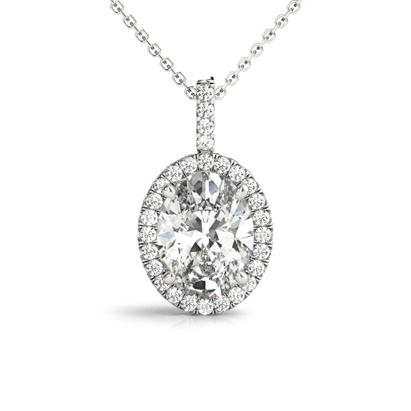 Halo Pendant Necklace with Half Carat Total Diamond Weight in SI1-SI2 G-H Quality
