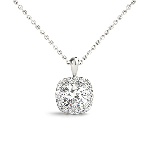 Elegant Cushion Halo Pendant Necklace with 1/2 Carat Total Diamond Weight, SI1-SI2 G-H Quality