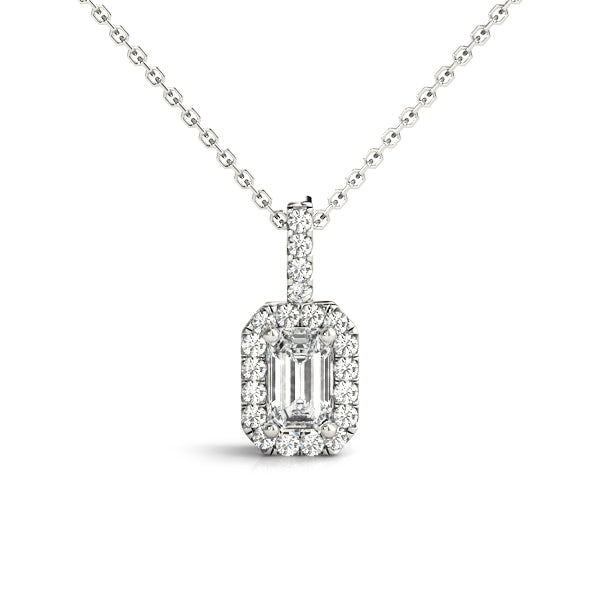 Elegant Emerald Cut Diamond Halo Pendant with 0.42 Carat Total Weight