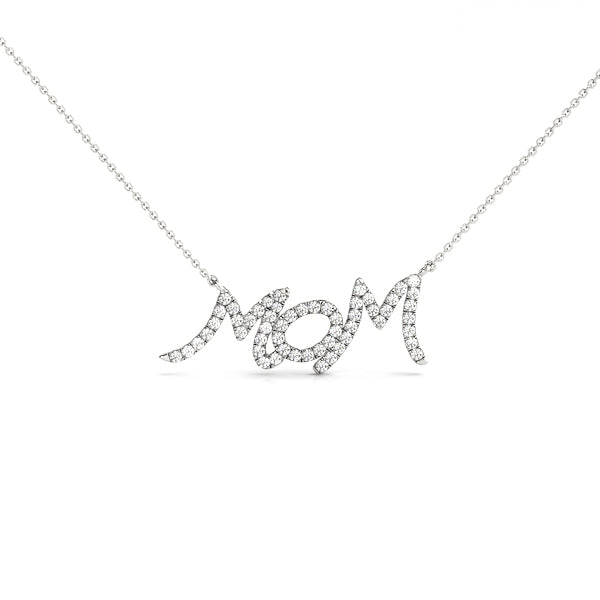 Elegant Script "Mom" Pendant with 1/4 Carat Total Weight Diamond Accents