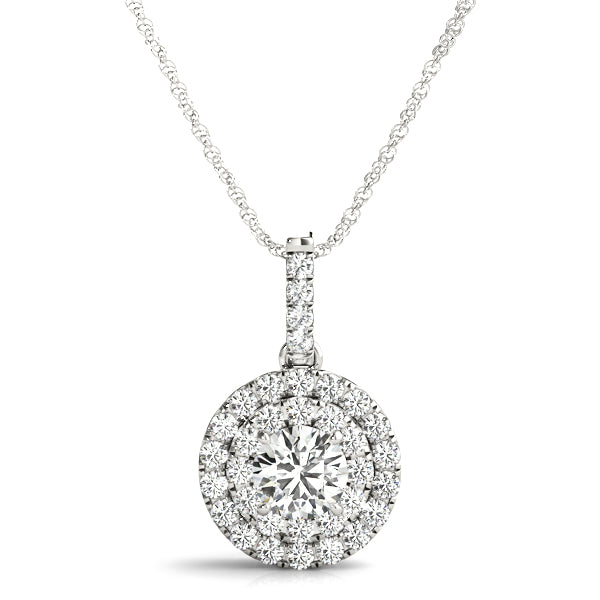 Halo Pendant Necklace with 1/2 Carat Total Weight Diamonds in SI1-SI2 G-H Quality