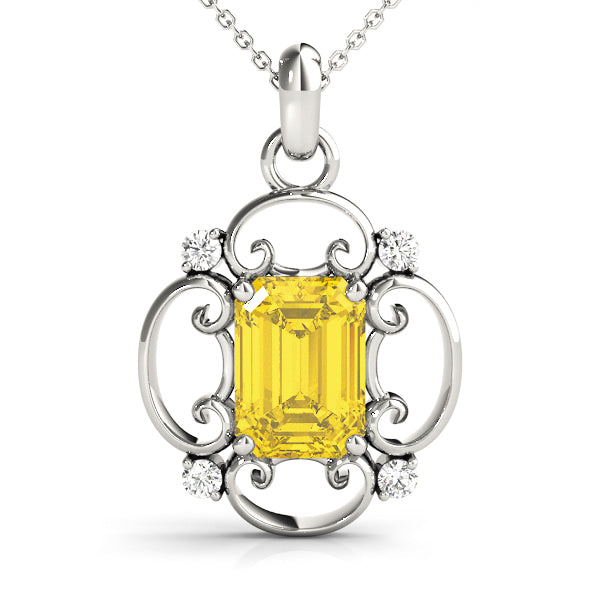 Elegant Emerald Cut Diamond Pendant with 0.07 Carat Total Weight, Polished Finish