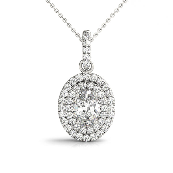 Double Halo Oval Pendant with 0.296 Carat Total Diamond Weight, SI1-SI2 G-H Quality, Polished Finish