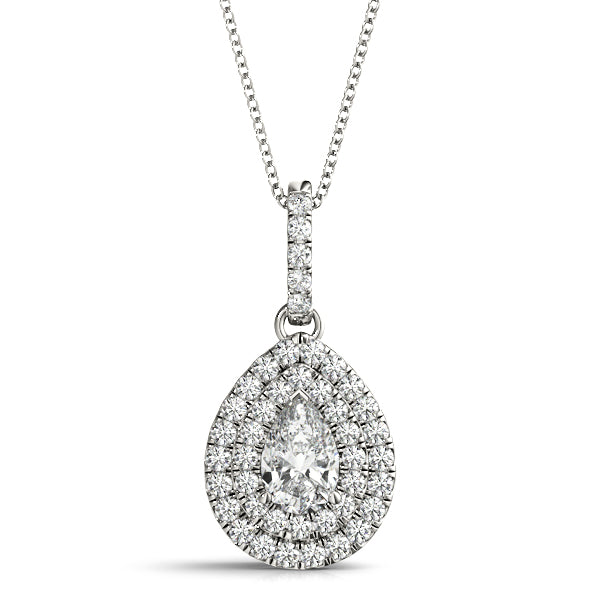 Pear-Shaped Double Halo Pendant with 1/4 Carat Total Diamond Weight, Polished Finish