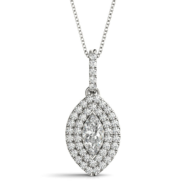 Double Halo Marquise Pendant with 0.366 Carat Diamond Accents and Polished Finish