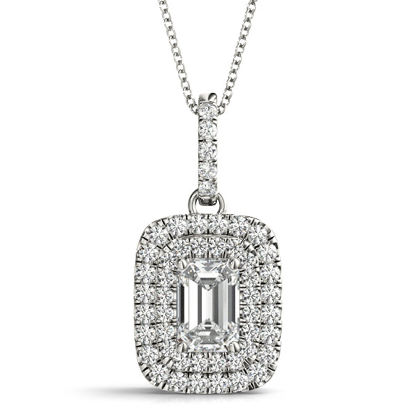 Emerald Cut Double Halo Pendant with 1/3 Carat Total Diamond Weight