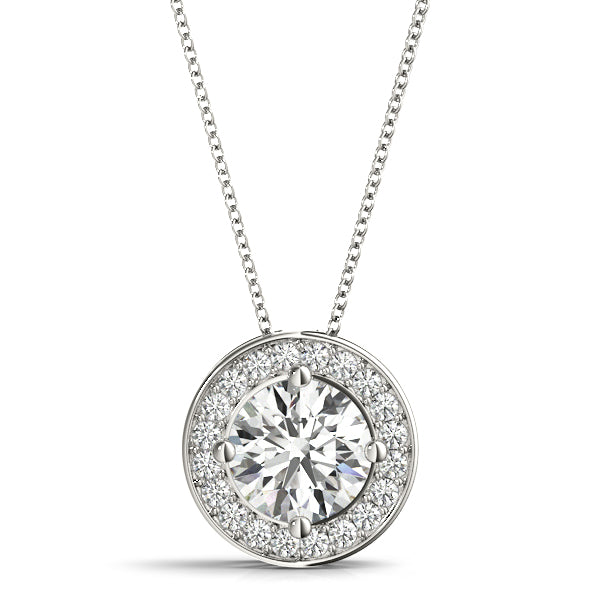 Elegant Round Halo Pendant Necklace with 1 1/6 Carat Total Diamond Weight, SI1-SI2 G-H Quality