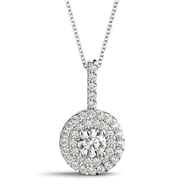Elegant Halo Pendant Necklace with 1.306 Carat Total Diamond Weight, SI1-SI2 G-H Quality