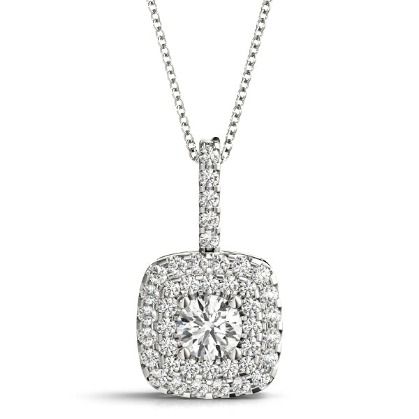 Elegant Double Cushion Halo Pendant with 1.5 Carat Total Weight Diamonds, G-H Color, SI1-SI2 Clarity