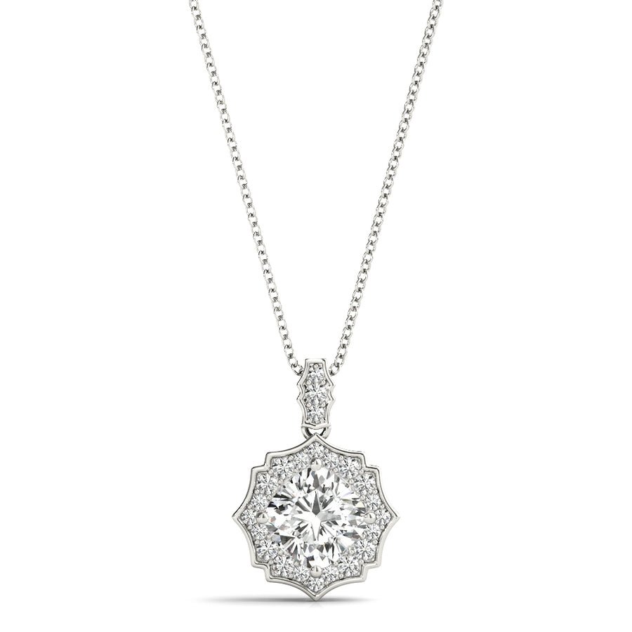 Scalloped Edge Cushion Cut Diamond Halo Pendant with 0.8175 Carat Total Weight