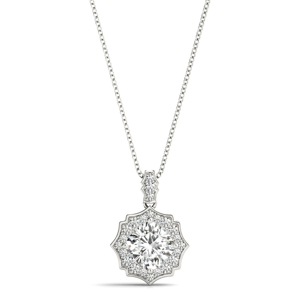 Scalloped Edge Cushion Halo Pendant with 0.20 Carat Total Diamond Weight, SI1-SI2 G-H Quality