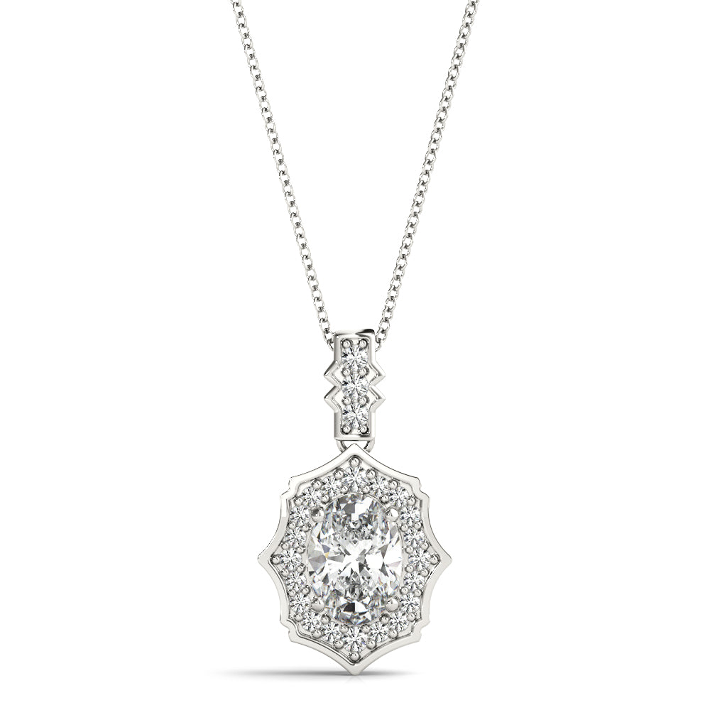Scalloped Oval Halo Pendant with 2.15 Carat Total Weight Diamonds, SI1-SI2 G-H Quality