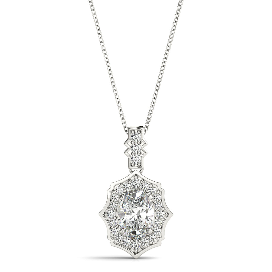 Scalloped Oval Halo Pendant with 2.15 Carat Total Weight Diamonds, SI1-SI2 G-H Quality