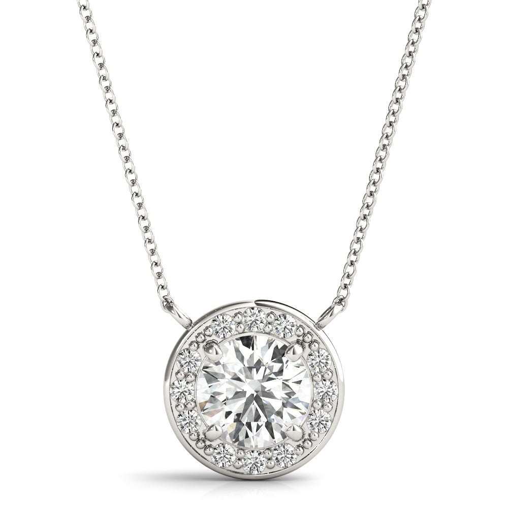 Elegant Round Halo Pendant Necklace with 0.5720 Carat Total Diamond Weight, SI1-SI2 G-H Quality