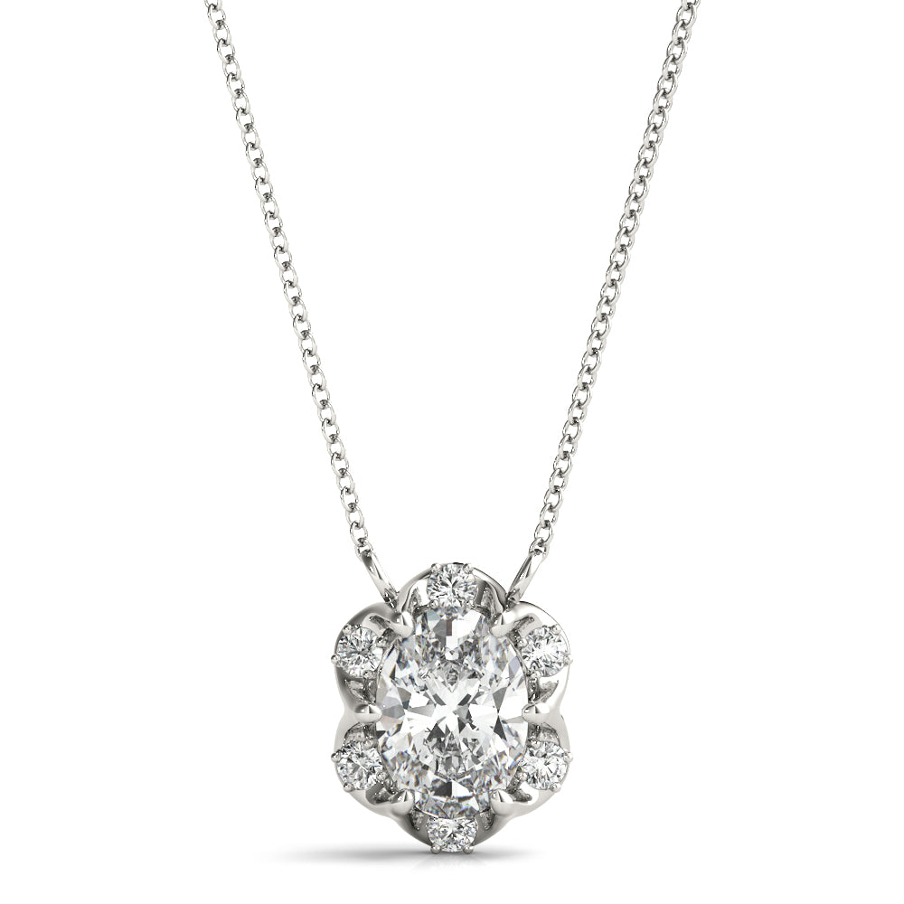 Elegant Oval Diamond Pendant with 0.105 Carat Total Weight in Polished Setting