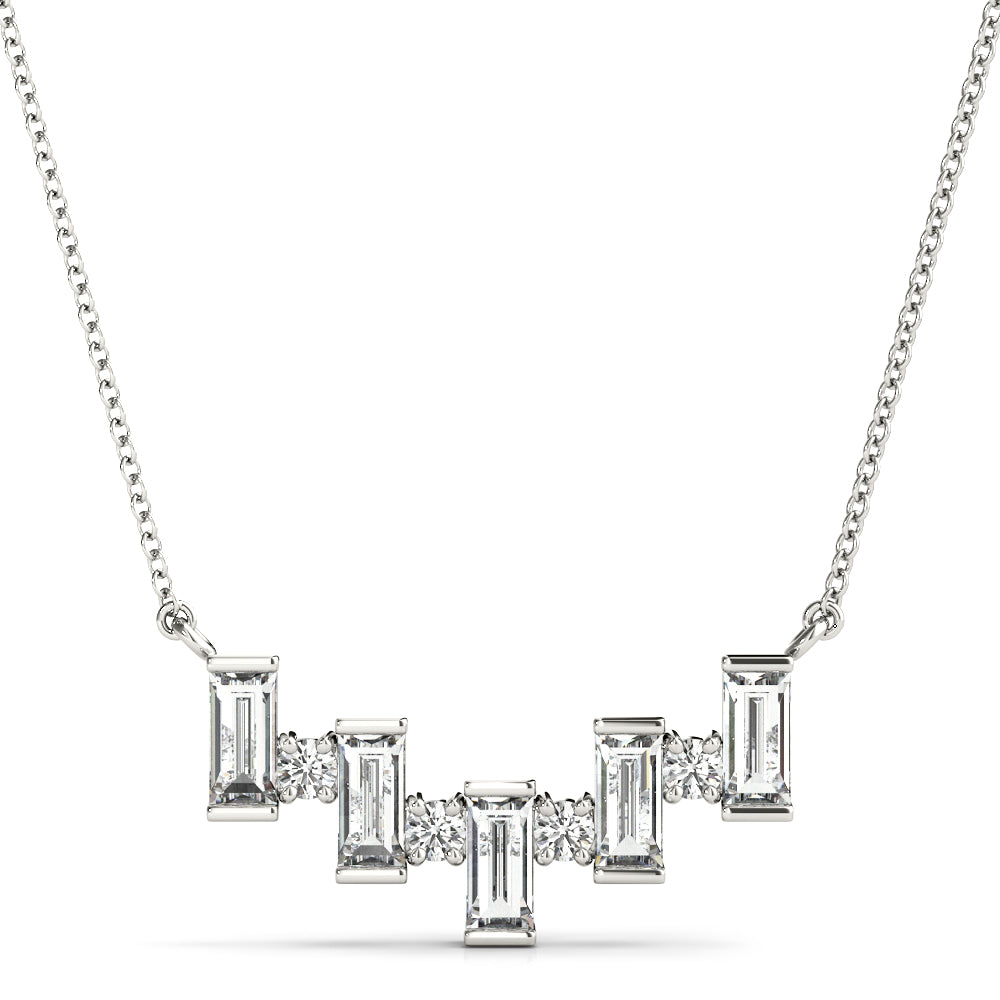Emerald Cut and Round Diamond Pendant with 0.68 Carat Total Weight in SI1-SI2 G-H Quality
