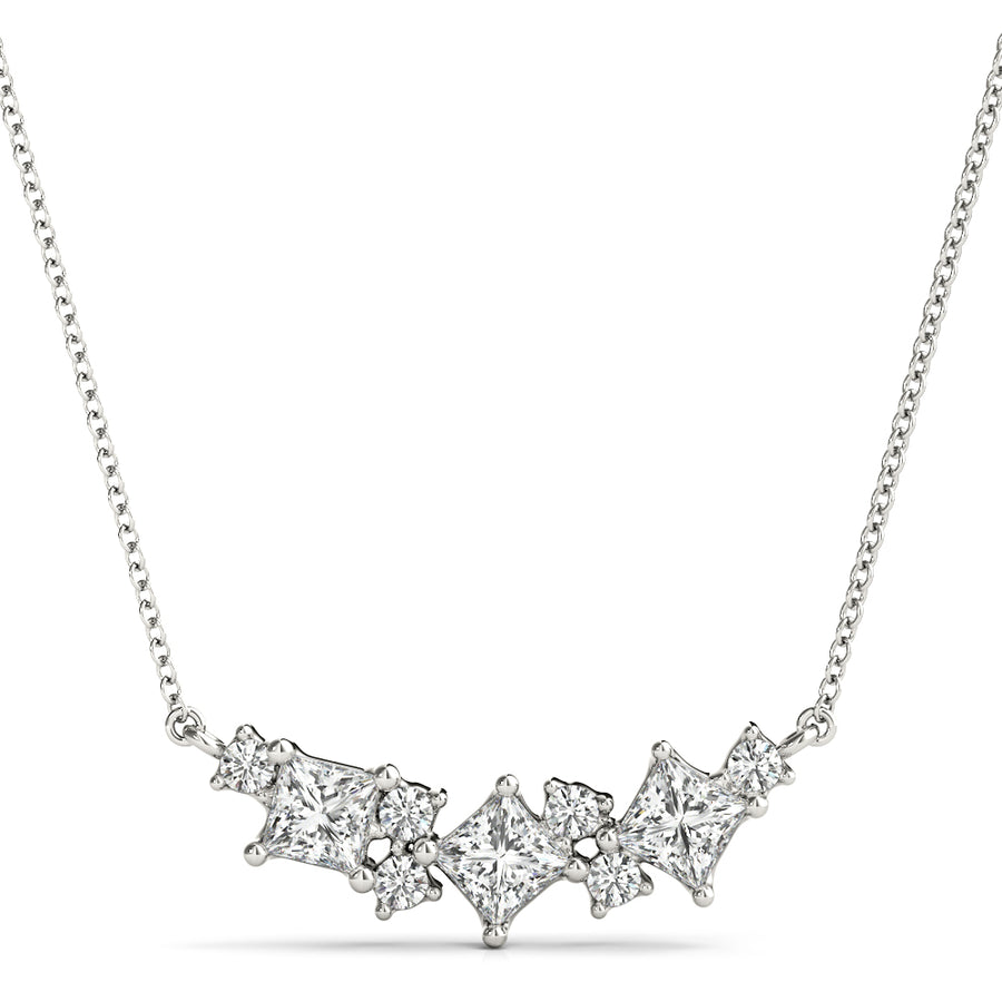 Princess Cut and Round Diamond Necklace with 0.585 Carat Total Weight in SI1-SI2 G-H Quality