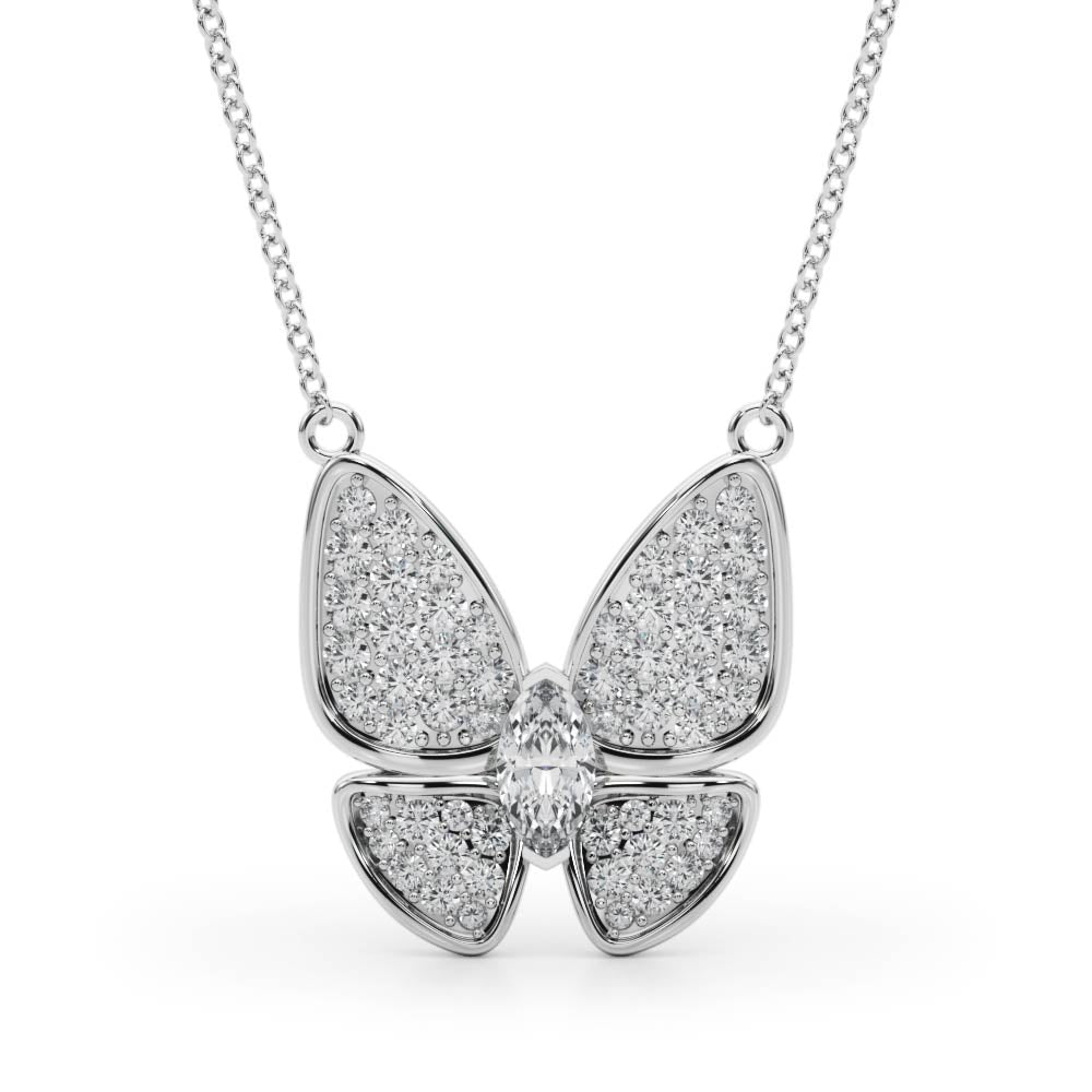 Elegant Butterfly Pendant Necklace with 3/8 Carat Total Weight Diamonds in SI1-SI2 Clarity and G-...