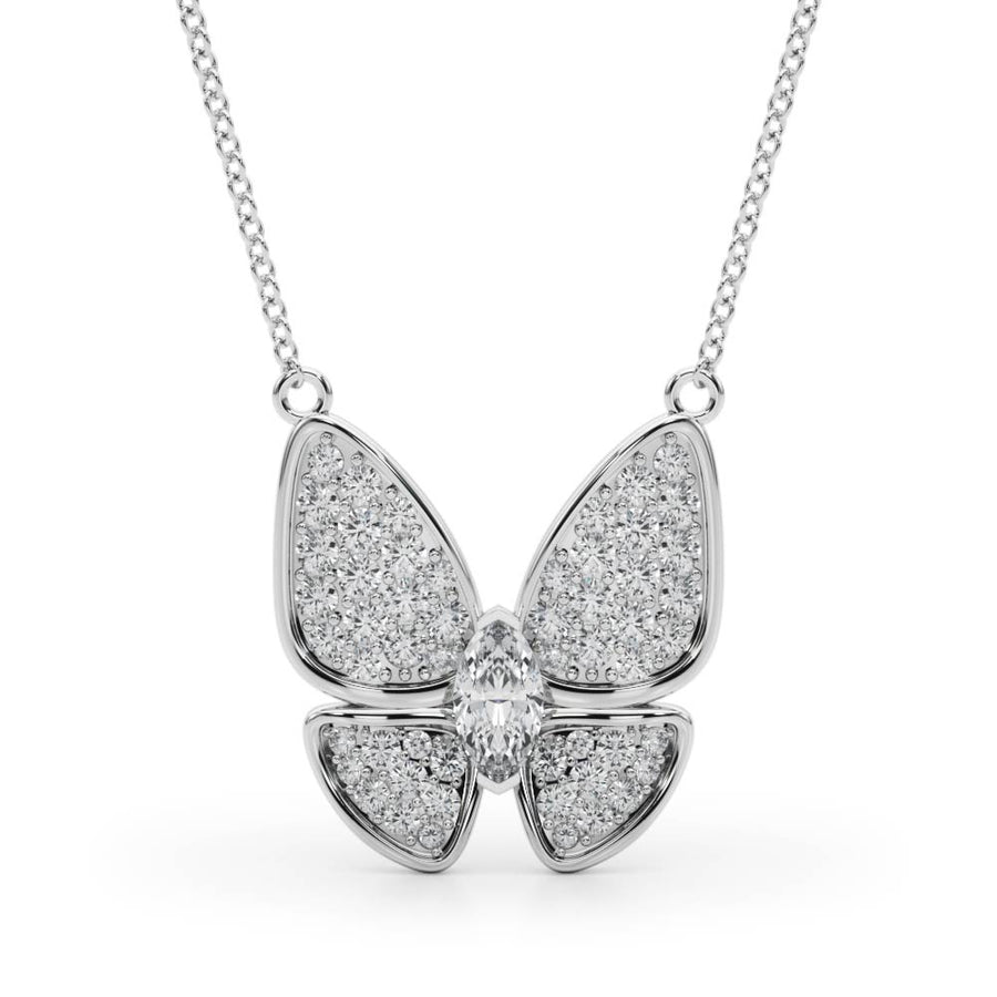 Elegant Butterfly Pendant Necklace with 3/8 Carat Total Weight Diamonds in SI1-SI2 Clarity and G-...