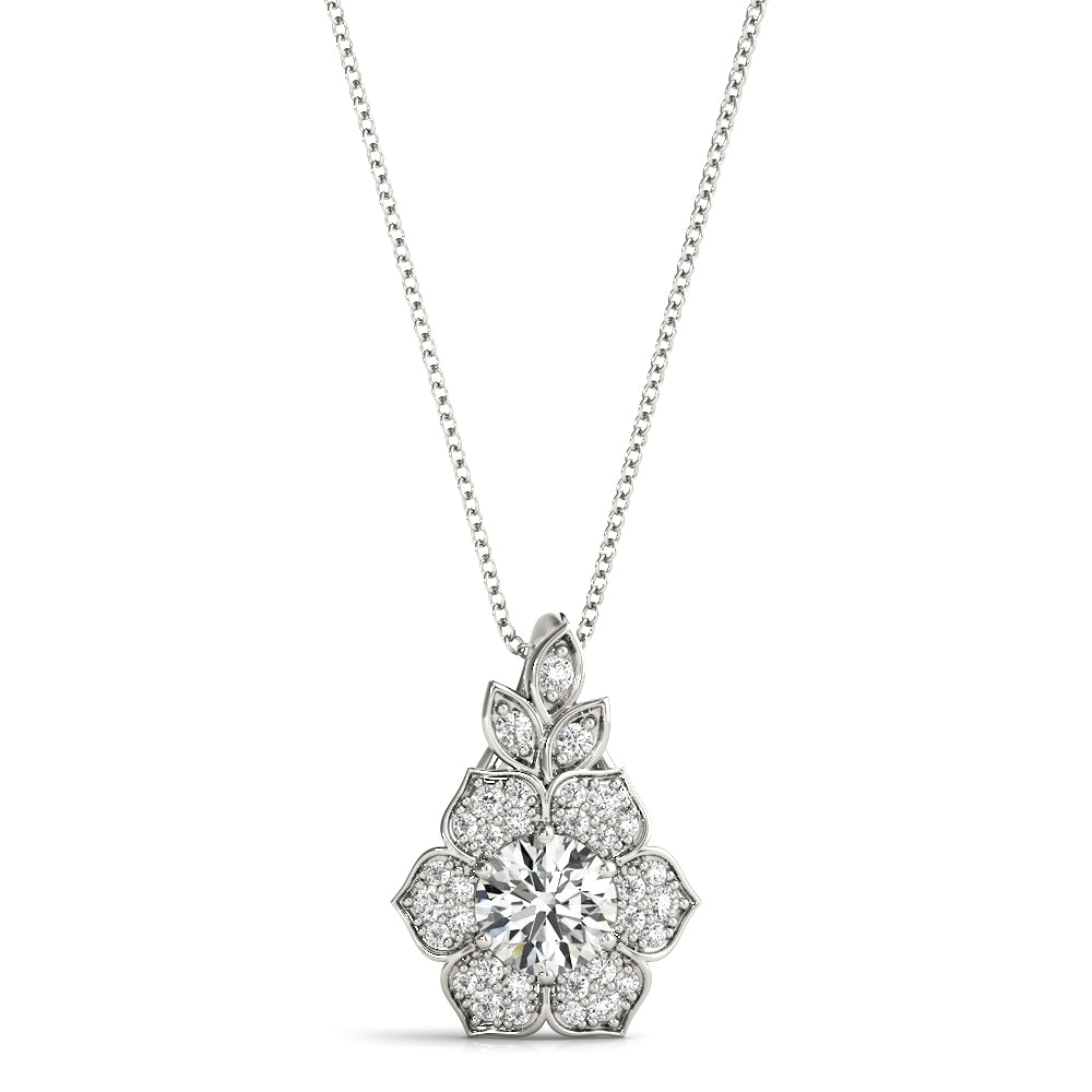 Elegant Floral Pendant Necklace with 0.6980 Carat Total Diamond Weight in SI1-SI2 G-H Quality