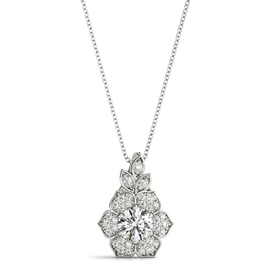 Elegant Floral Pendant Necklace with 0.6980 Carat Total Diamond Weight in SI1-SI2 G-H Quality
