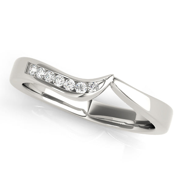 Curved Wedding Band Ring with 1/15 Carat Total Weight Diamonds in SI1-SI2 G-H Quality