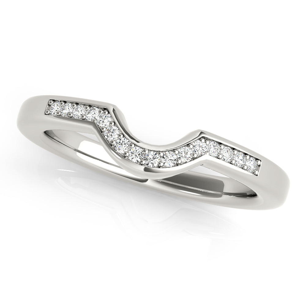 Curved Wedding Band Ring with 0.08 Carat Total Diamond Weight, SI1-SI2 G-H Quality