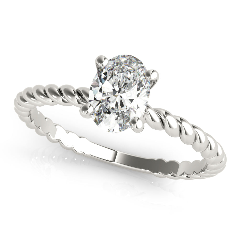 Twisted Shank Oval Diamond Ring with 0.95 Carat Total Weight, SI1-SI2 G-H Diamonds, Polished Finish