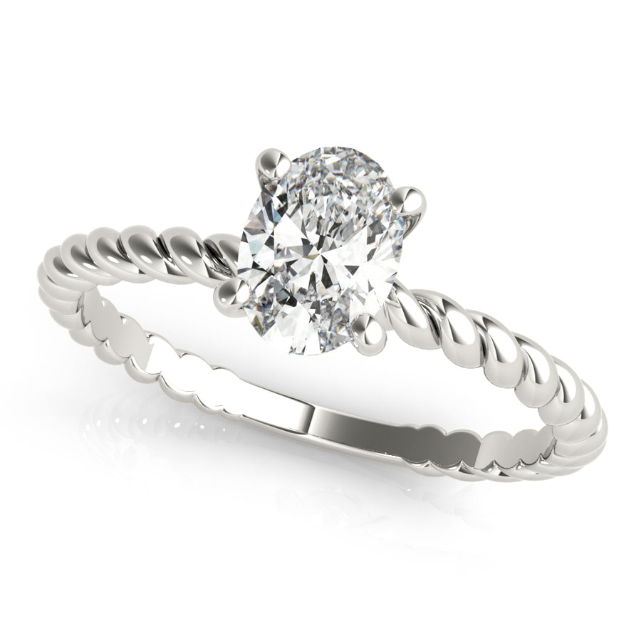 Twisted Shank Oval Diamond Ring with 0.95 Carat Total Weight, SI1-SI2 G-H Diamonds, Polished Finish