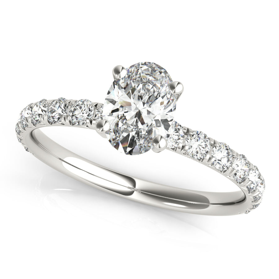 Oval Diamond Accent Semi-Mount Ring with 7/8 Carat Total Weight in SI1-SI2 G-H Quality