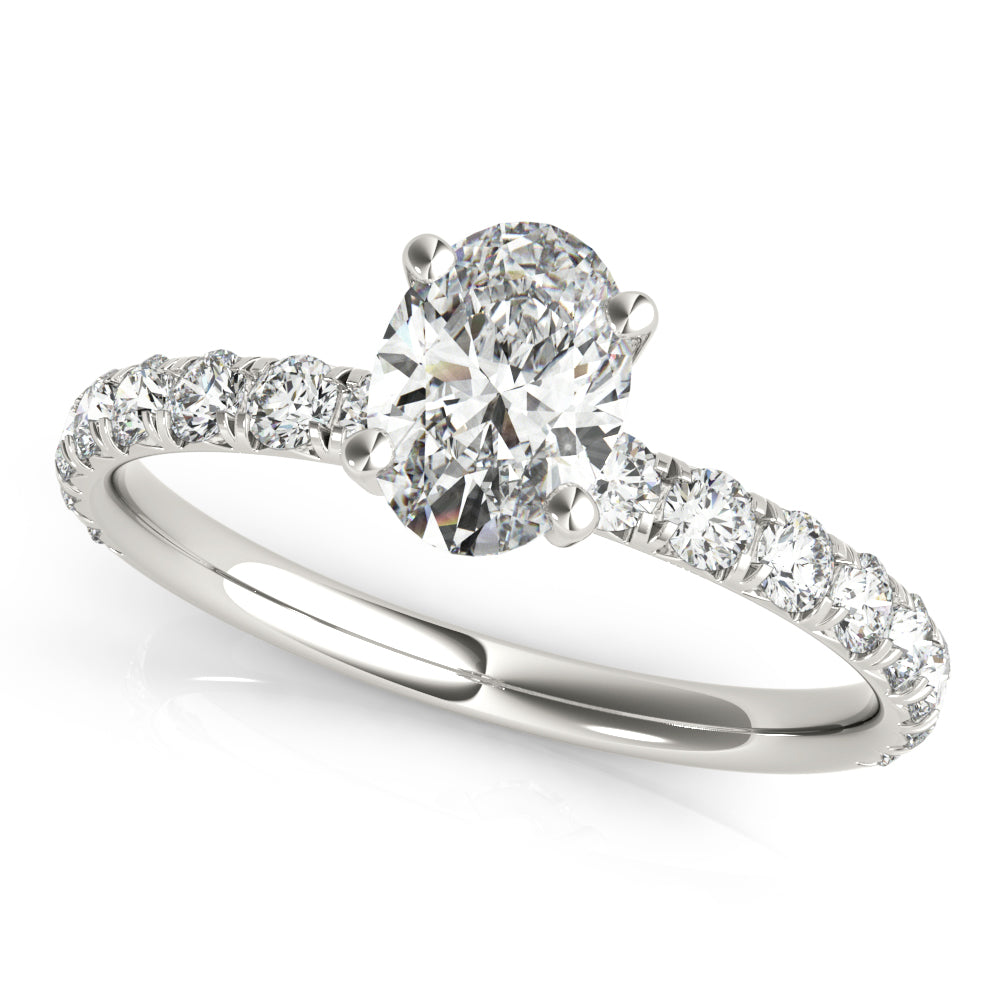 Elegant Single Row Oval Semi-Mount Ring with 0.48 Carat Total Diamond Weight, SI1-SI2 G-H Quality