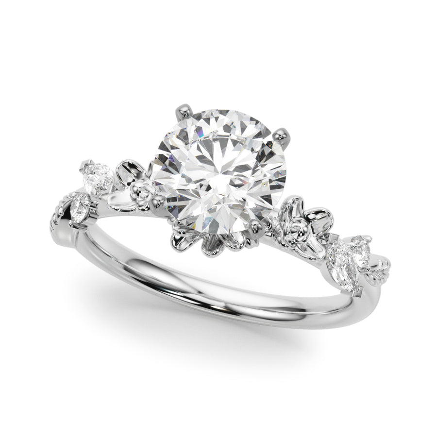 Elegant Floral Diamond Engagement Ring Semi-Mount with 0.20 Carat Total Weight SI1-SI2 G-H Diamonds