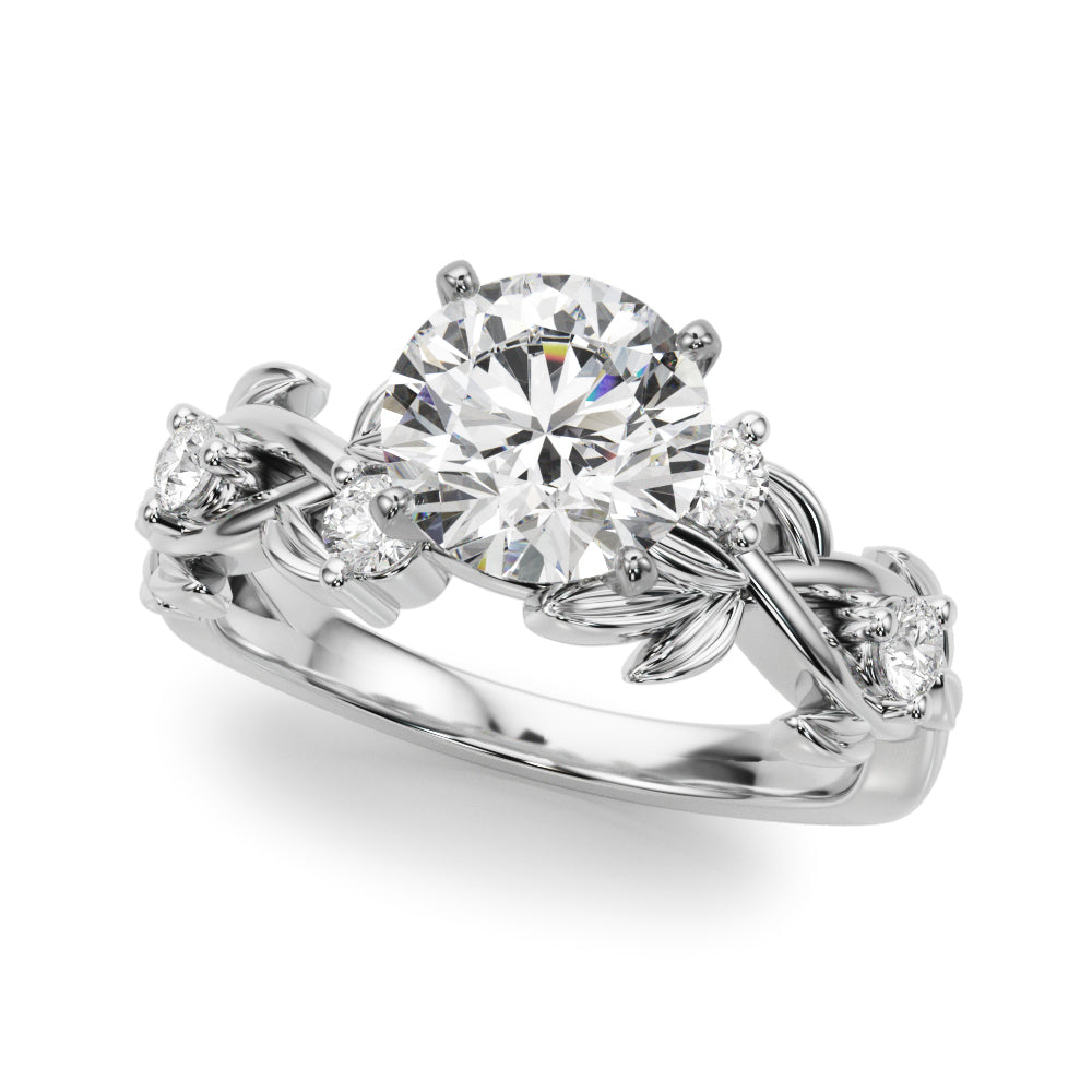 Floral Leaf Diamond Engagement Ring Semi-Mount with 0.24 Carat Total Weight SI1-SI2 G-H Diamonds