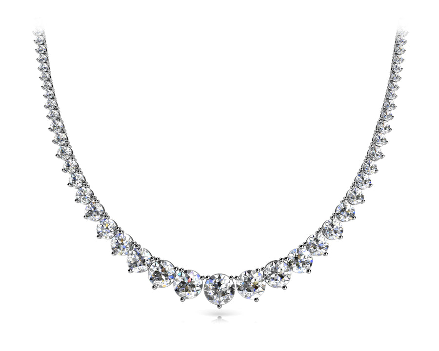 Graduated Three-Prong Diamond Necklace with 15.33 Carats SI1-SI2 G-H Diamonds