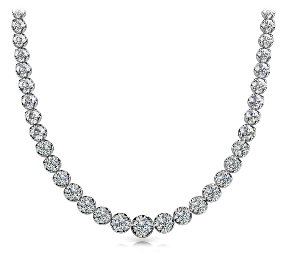 Graduated Diamond Necklace with 15.09 Carats SI1-SI2 G-H Diamonds, Complete Finish
