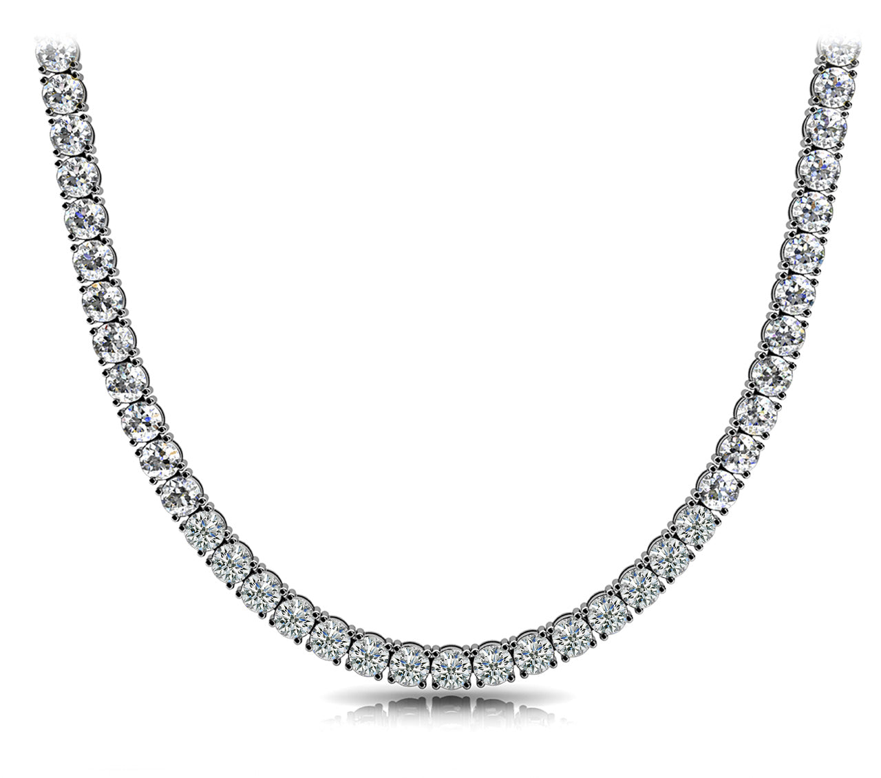 Elegant Four-Prong Riviera Diamond Necklace with 25.65 Carat Total Weight