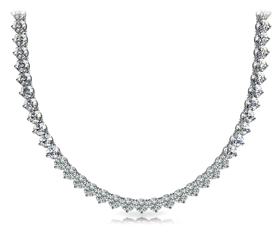 Elegant Three-Prong Riviera Necklace with 13.10 Carat G-H SI1-SI2 Diamonds