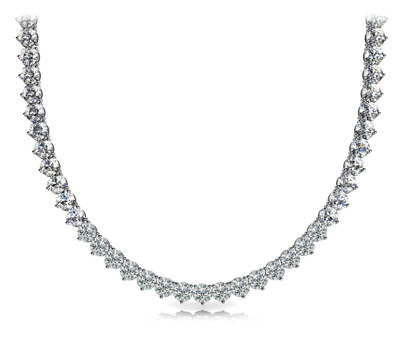 10.29 Carat Total Weight Three-Prong Riviera Diamond Necklace with SI1-SI2 G-H Diamonds