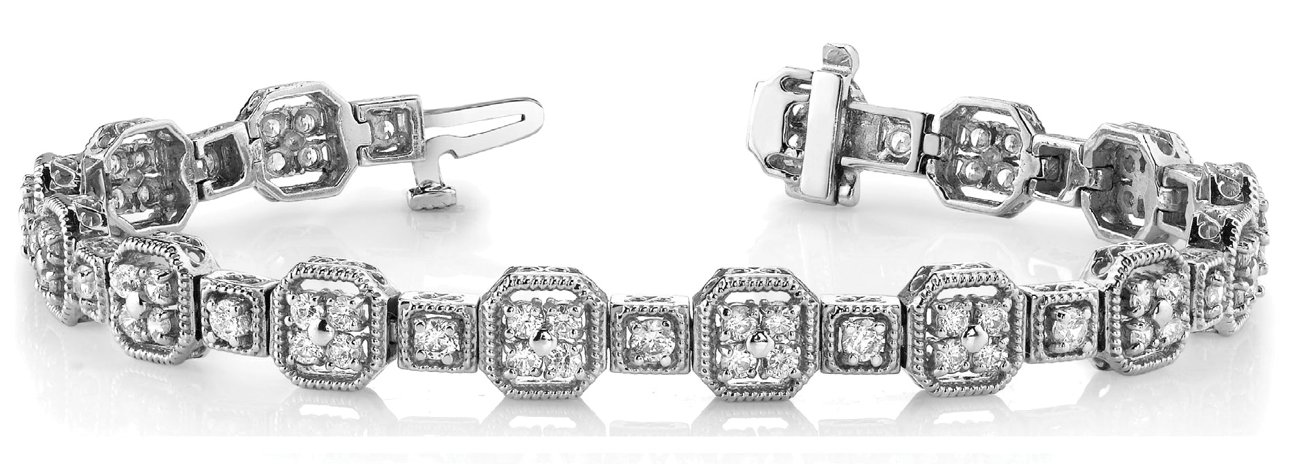 Vintage-Inspired Diamond Bracelet with 4 Carat Total Weight SI1-SI2 G-H Quality Stones