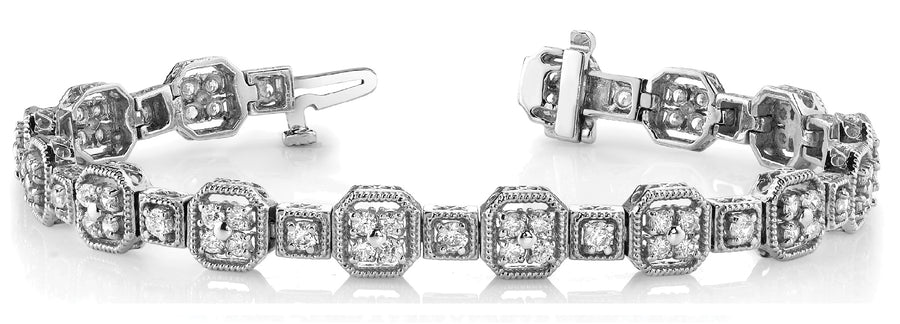 Vintage-Inspired Diamond Bracelet with 4 Carat Total Weight SI1-SI2 G-H Quality Stones