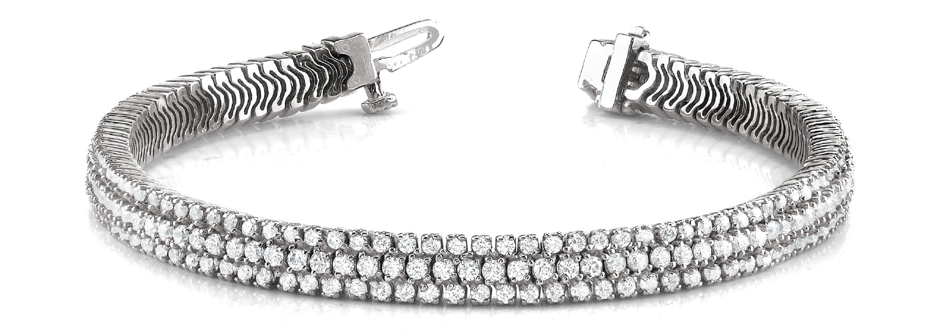 Three Row Diamond Line Bracelet with 4.717 Carats Total Weight, SI1-SI2 G-H Quality Diamonds