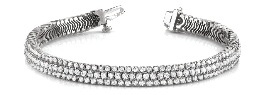 Three Row Diamond Line Bracelet with 4.717 Carats Total Weight, SI1-SI2 G-H Quality Diamonds
