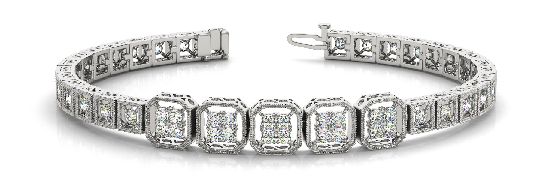 Vintage-Inspired Diamond Bracelet with 1.44 Carat Total Weight in G-H SI1-SI2 Quality