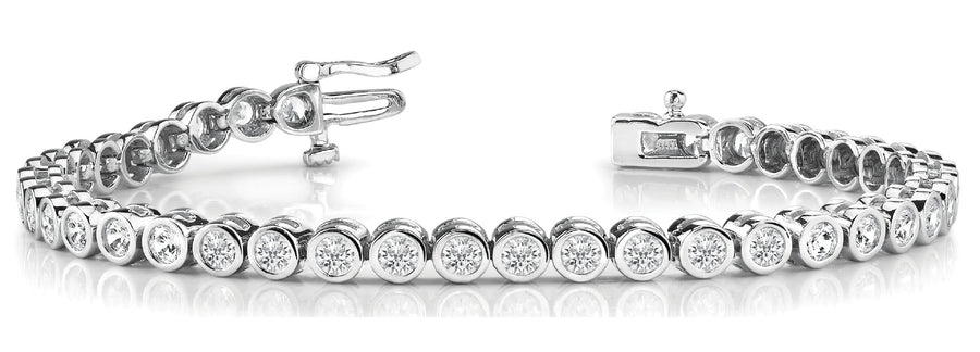 Bezel Set In-Line Tennis Bracelet with 5.25 Carat Total Weight Diamonds, SI1-SI2 G-H Quality