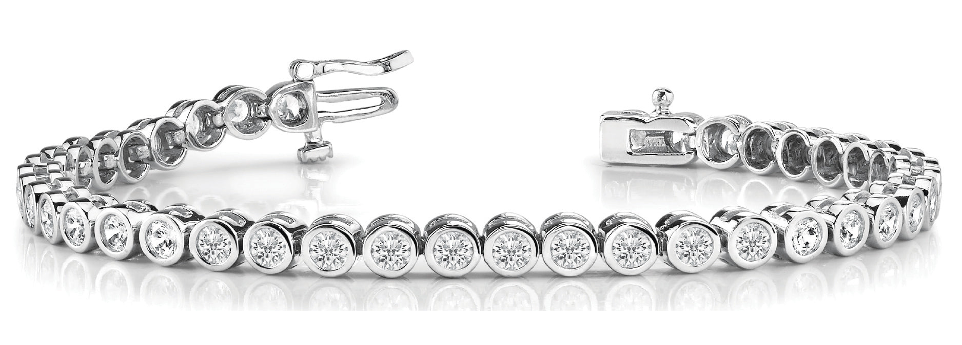 Bezel Set In-Line Tennis Bracelet with 3.44 Carat Total Diamond Weight, SI1-SI2 G-H Quality